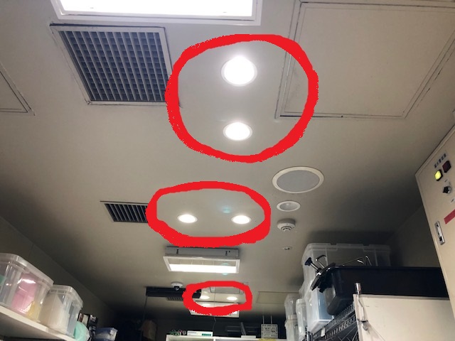 名古屋市港区　ダウンライト増設の電気工事　店舗様事務所の照明