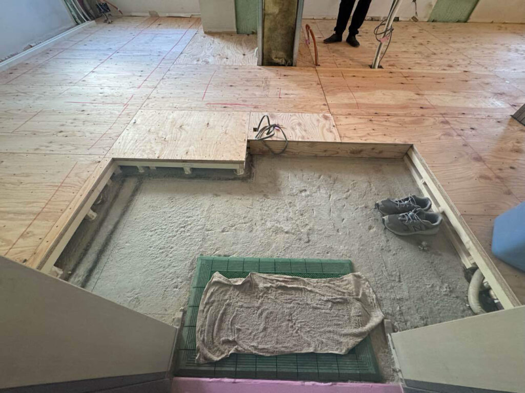 東京都中央区にてマンションの1日置床工事を行いました。乾式二重床