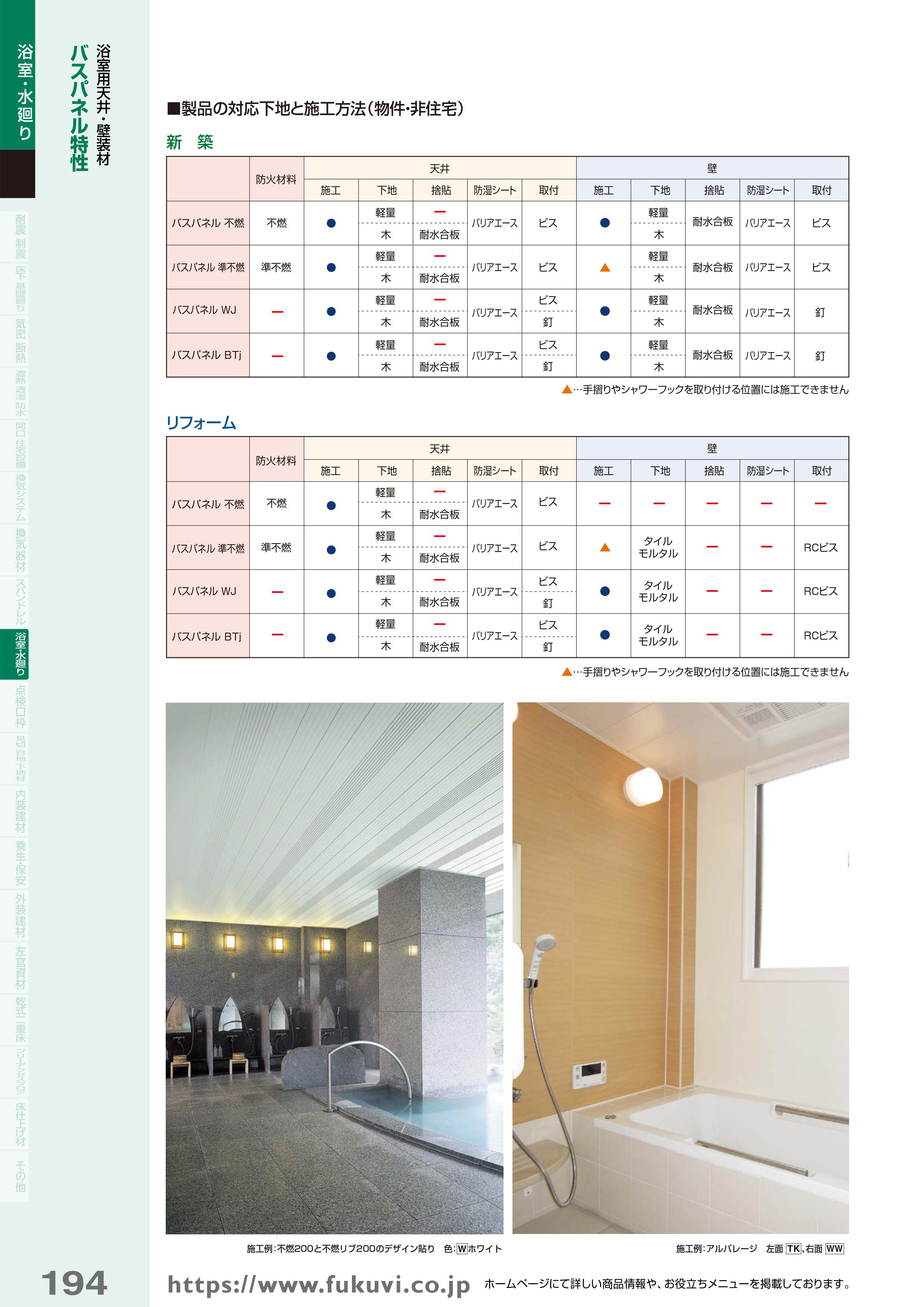 浴室用天井・壁装材バスパネル特性