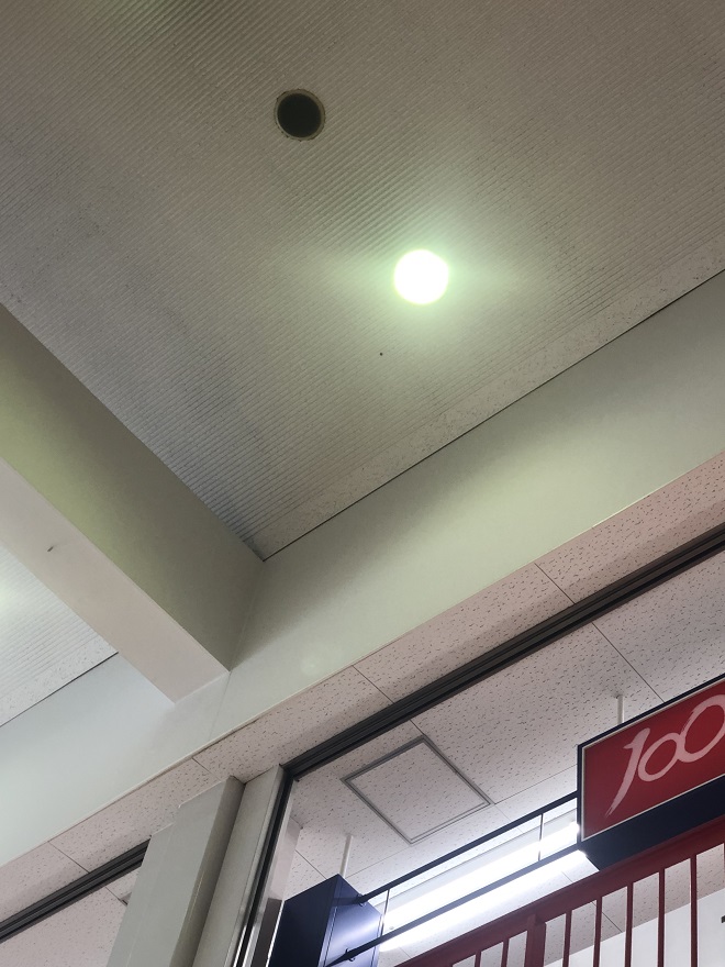 愛知県大治町　商業施設の高天井ダウンライト　ランプ取替の電気工事