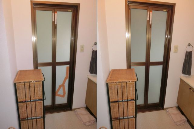 浴室中折れドアの樹脂パネル修理、交換　名古屋市昭和区