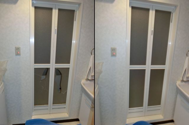 浴室中折れドアの樹脂パネル取替工事　名古屋市東区